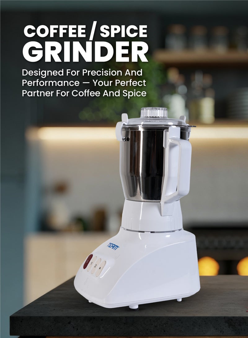 تيم TEAM Electric Coffee Grinder 400W | 2-Speed with Pulse Function | Stainless Steel Blades | 400g Capacity for Coffee Beans, Nuts & Dry Ingredients - Image 2